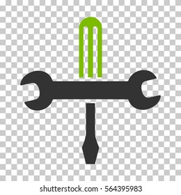 Eco Green And Gray Tools toolbar icon. Vector pictograph style is a flat bicolor symbol on chess transparent background.