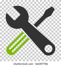 Eco Green And Gray Tools toolbar pictogram. Vector pictograph style is a flat bicolor symbol on chess transparent background.
