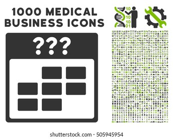 Eco Green And Gray Unknown Month Calendar Grid vector icon with 1000 medical business pictograms. Set style is flat bicolor symbols, eco green and gray colors, white background.