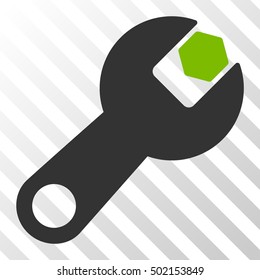 Eco Green And Gray Wrench interface toolbar icon. Vector pictograph style is a flat bicolor symbol on diagonal hatch transparent background.