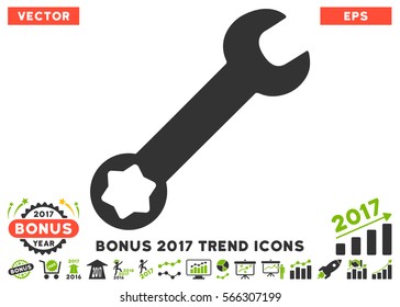 Eco Green And Gray Wrench pictogram with bonus 2017 trend pictograms. Vector illustration style is flat iconic bicolor symbols, white background.