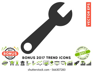 Eco Green And Gray Wrench pictogram with bonus 2017 trend images. Vector illustration style is flat iconic bicolor symbols, white background.