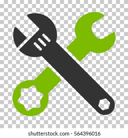 Eco Green And Gray Wrenches interface pictogram. Vector pictograph style is a flat bicolor symbol on chess transparent background.