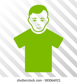 Eco Green Guy interface toolbar icon. Vector pictograph style is a flat symbol on diagonal hatch transparent background.