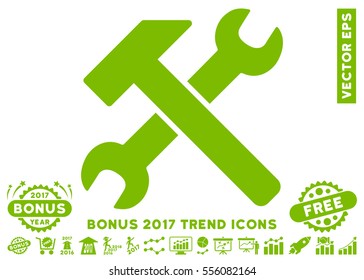 Eco Green Hammer And Wrench pictograph with bonus 2017 trend elements. Vector illustration style is flat iconic symbols, white background.