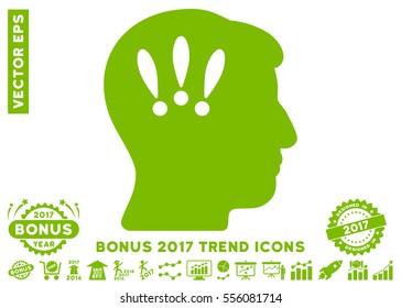 Eco Green Head Problems pictogram with bonus 2017 year trend pictures. Vector illustration style is flat iconic symbols, white background.