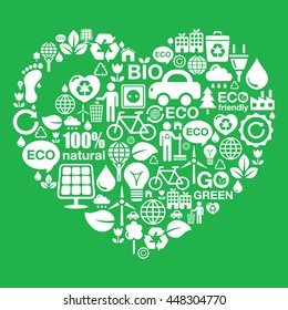 Eco green heart shape background - ecology, recycling concept 