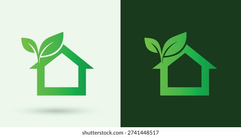 Eco Green Home Leaf Logo for Sustainable Real Estate and Housing
