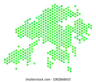 Eco green Hong Kong map. Vector hex tile territorial map in eco green color hues. Abstract Hong Kong map concept is formed with honeycomb elements.