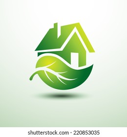 Eco green house concept signs and icons