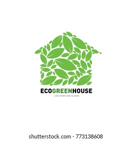 Eco green house. Green forest property and housing estate logo and icon.