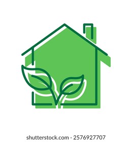 Eco Green House Icon. Ecology Real Estate Building with Leaf Pictogram. Environment Conservation Architecture Icon. Bio Natural House. Editable Stroke. Isolated Vector Illustration.