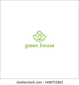 eco green house with leaf abstract logo for real estate company