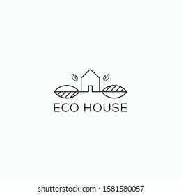 Eco green house logo vector with simple, out line and minimalist styles