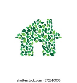 Eco green house logo. Vector graphic design