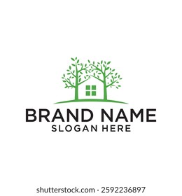 Eco green house or tree house logo design inspiration. Simple Modern Creative House Logo Illustration Design. Creative Real Estate Logo Concept