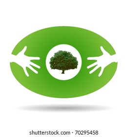 Eco green icon with hands and tree