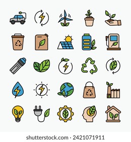 eco green icons collection. ecology, environment, energy, renewable icons set. vector illustration