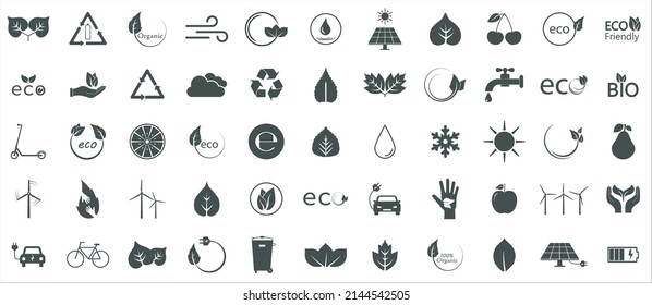Eco green icons. Ecology icons set. Vector illustration. Flat design.