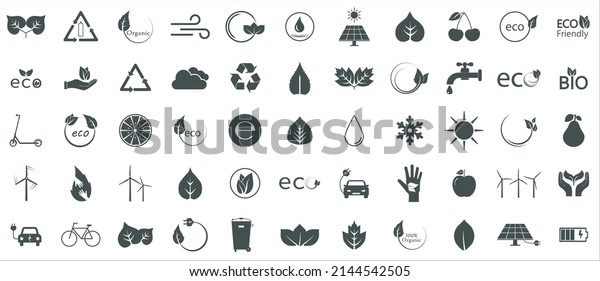 Eco green icons. Ecology icons set. Vector\
illustration. Flat design.