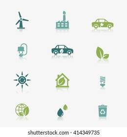 Eco green icons with reflection