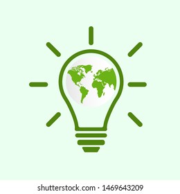 Eco green idea global think concept. map earth lamp. vector illustration.