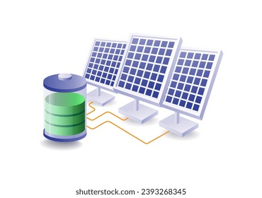 Eco green idea infographic concept of battery storing solar panel energy