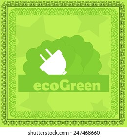 eco green illustration, plug over color background