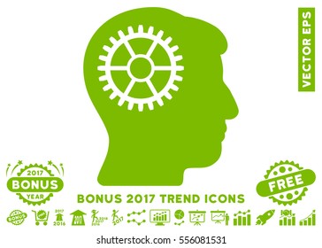 Eco Green Intellect Cog pictogram with bonus 2017 year trend pictograph collection. Vector illustration style is flat iconic symbols, white background.