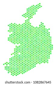 Eco green Ireland Republic map. Vector honeycomb territorial plan in eco green color variations. Abstract Ireland Republic map composition is done of hexagon items.
