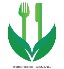 Eco green kitchen logo leaf,knife make by adobe illustrator