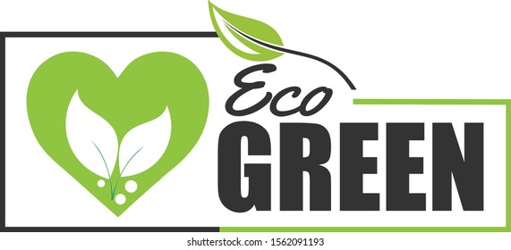 Eco Green Label / Logo with leaf and heart Illustration Vector