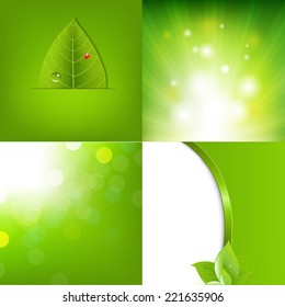 Eco Green Leaf Banner With Gradient Mesh, Vector Illustration