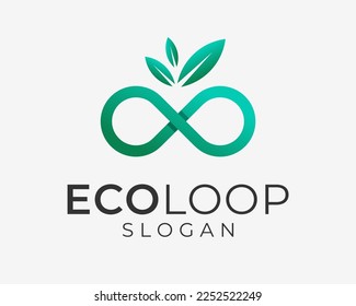 Eco Green Leaf Environment Bio Energy Sustainable Infinity Loop Infinite Cycle Vector Logo Design