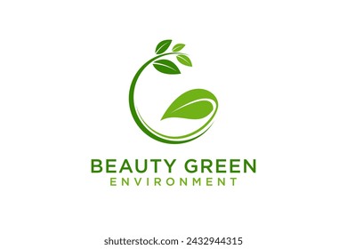 Eco green leaf environment logo design G initial letter shape.
