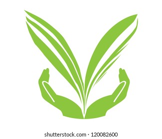 Eco green leaf with hand concept vector