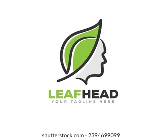 eco green leaf head logo icon symbol design template illustration inspiration