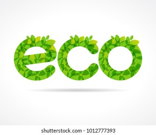 ECO green leaf logo. Eco food, organic bio products label. Vector green leaves lettering design template for ecology business