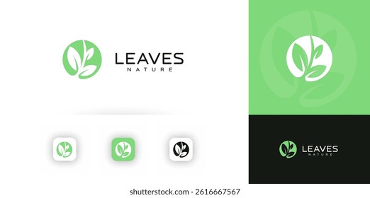 Eco green leaf logo symbol. Organic nature brand identity for wellness, cosmetics, bio product packaging, eco startup or app. Vector illustration