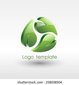 Eco green leaf logo template.  Green leaves loop. Ecology icon. Vector. EPS 10