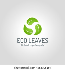 Eco green leaf logo template. Abstract Vector Green leaves Ecology icon.