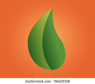 Eco green leaf on orange background