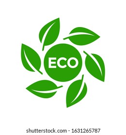 Eco Green Leaves in Circle Label Icon Design Vector