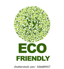 Eco green leaves in circle vector illustration. Vector hand drawing label for organic product.