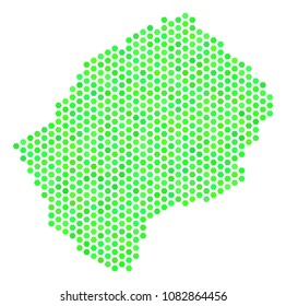 Eco green Lesotho map. Vector hex tile territory map drawn with eco green color tints. Abstract Lesotho map mosaic is constructed with honeycomb items.