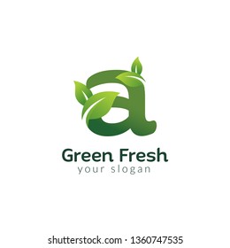 Eco green letter A logo design template. Green alphabet vector designs with green and fresh leaf illustration.