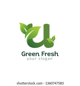 Eco green letter U logo design template. Green alphabet vector designs with green and fresh leaf illustration.