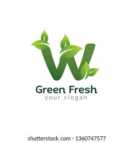 Eco green letter W logo design template. Green alphabet vector designs with green and fresh leaf illustration.