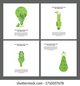 Eco green light bulbs. Alternative source cards templates set on white background