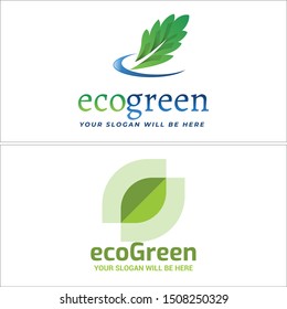 Eco green logo with leaf swoosh green blue vector suitable for landscaping agriculture Go Green business nature
